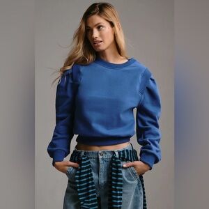 Blue Puff-Sleeve Cropped Sweater Top - Women
